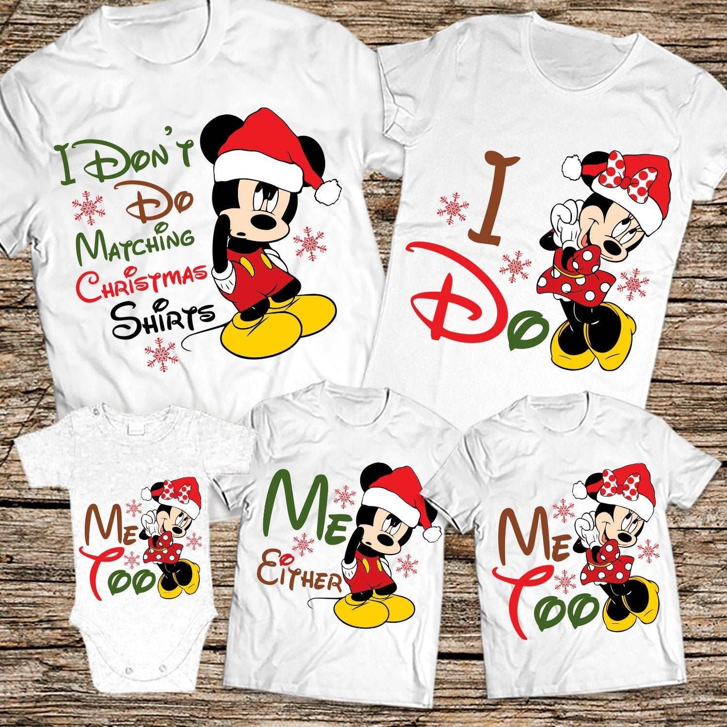 “Family of four wearing 'I Don’t Do Matching Christmas Shirts' – adult unisex, ladies fitted, and kids tees”