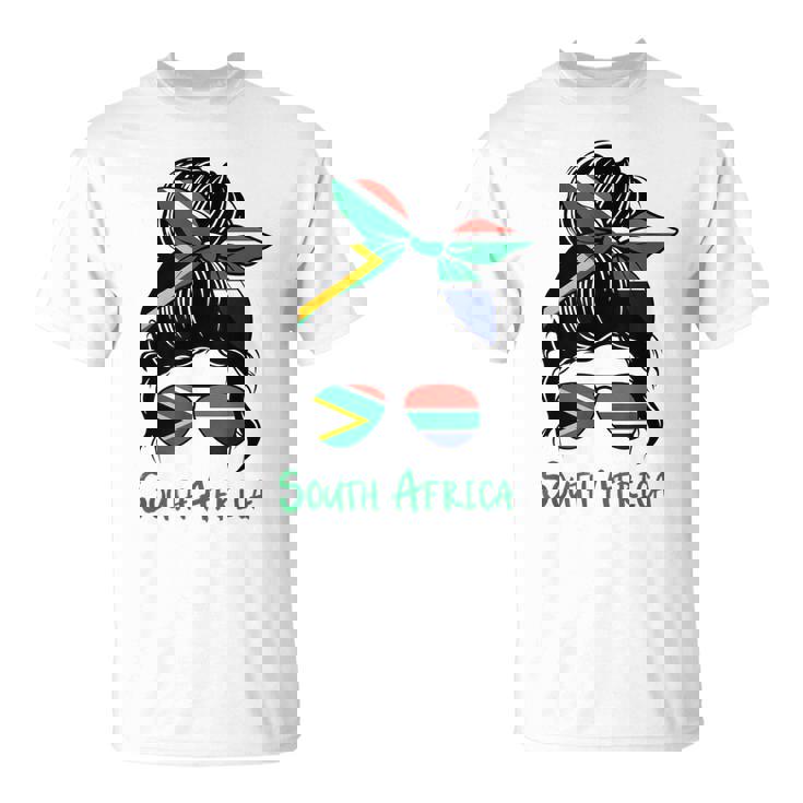 South Africa t-shirt with woman design – flag in hair and glasses, matching family sizes
