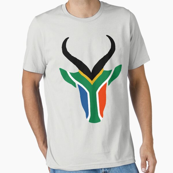 “Proudly South African Buck T-Shirt with heritage flag design”