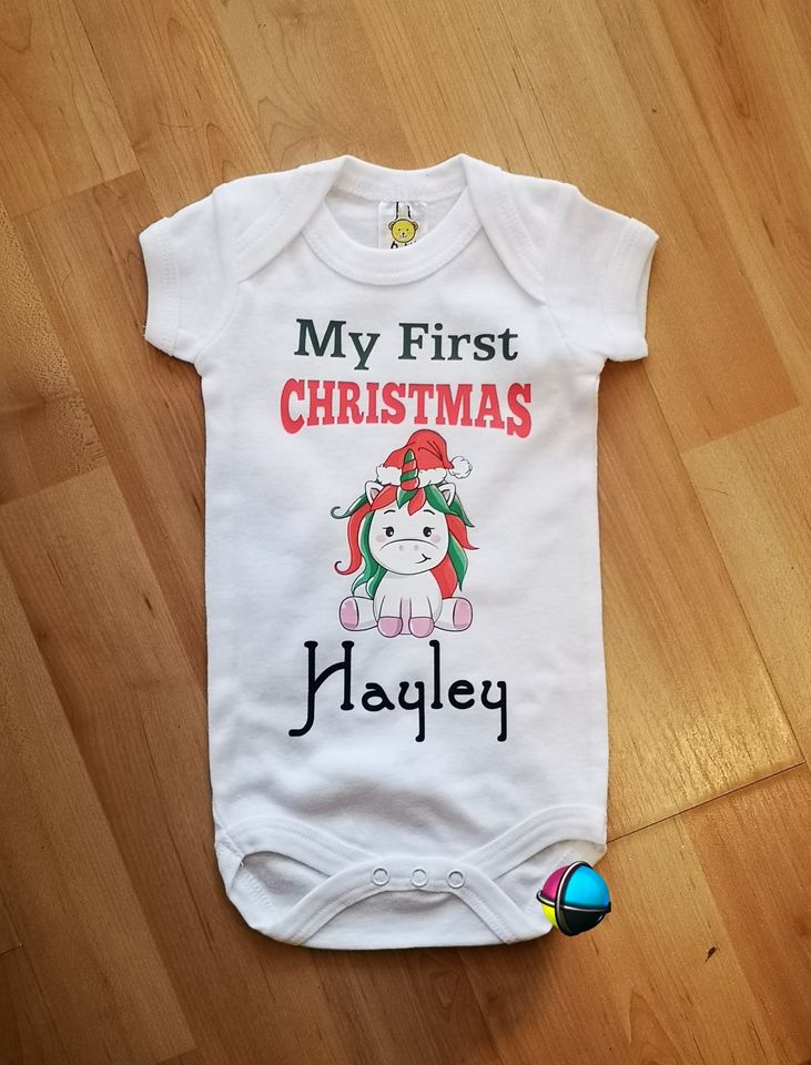 My First Christmas Character Christmas Printed Baby Grow