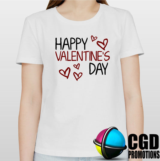 Happy Valentines Day with hearts - Valentines Day Shirt - Matching Unisex, Ladies Fitted & Kids