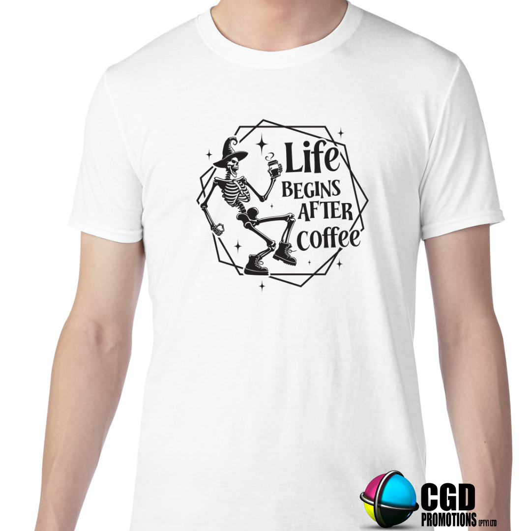 Life Begins After Coffee Halloween Adult Printed Shirt