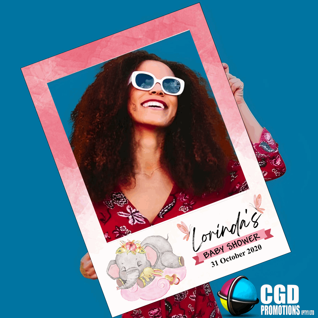 A1 Pink elephant Pink Baby Shower Selfie Frame – Personalized Photobooth Prop