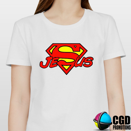 Jesus Superman Logo Adult Printed Shirt (Faith Based)