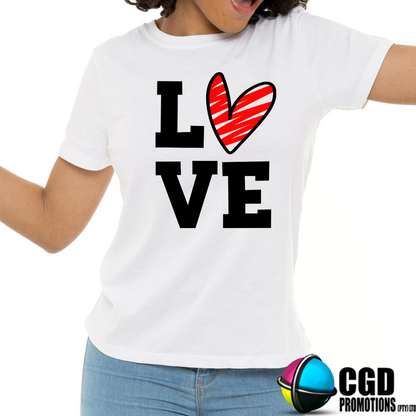 L O V E - Valentines Day Shirt - Matching Unisex, Ladies Fitted & Kids  black and red with heart 