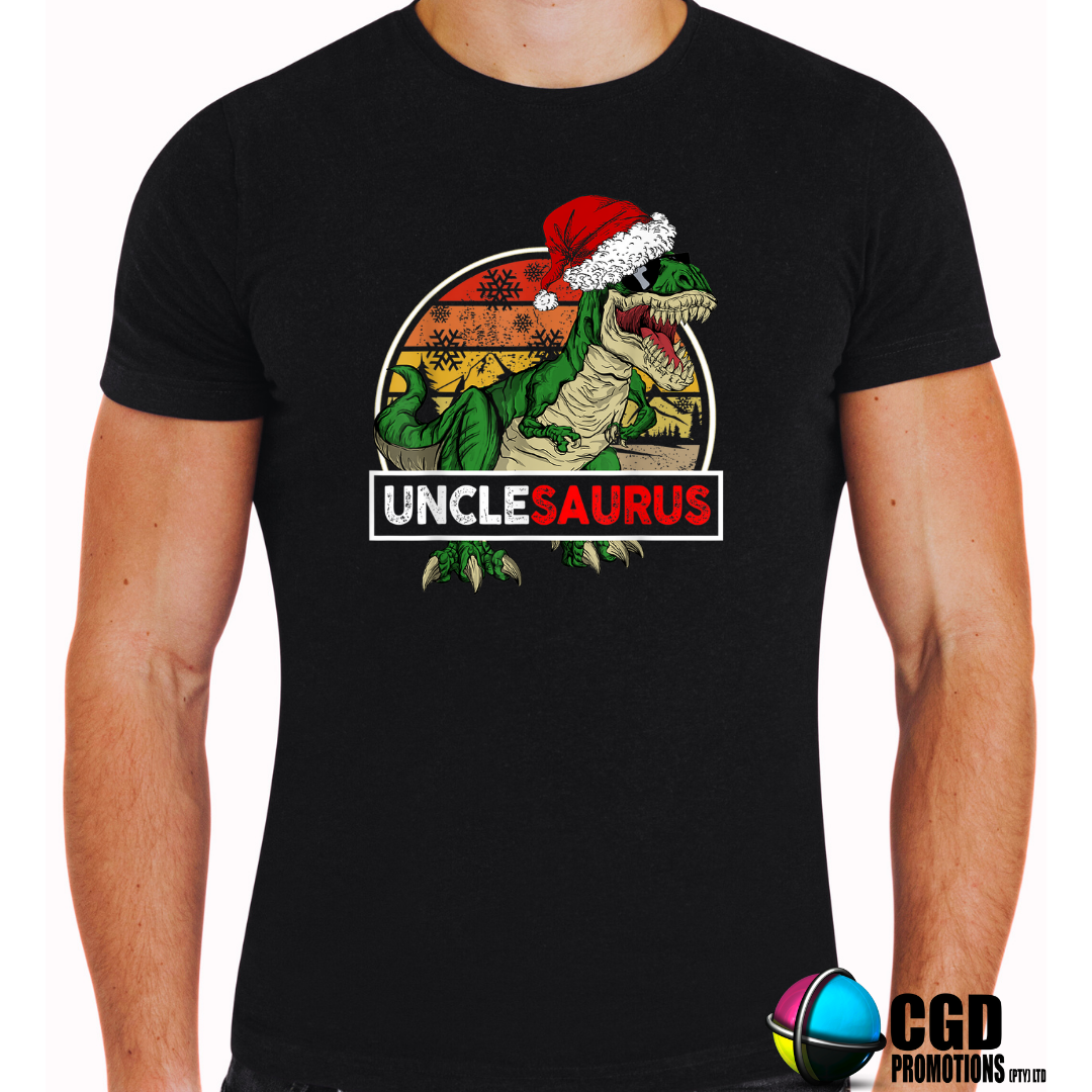 Christmas Dino Sauraus with Christmas Hat Printed Shirt for the Whole Family - Matching Unisex, Ladies Fitted & Kids (Copy)