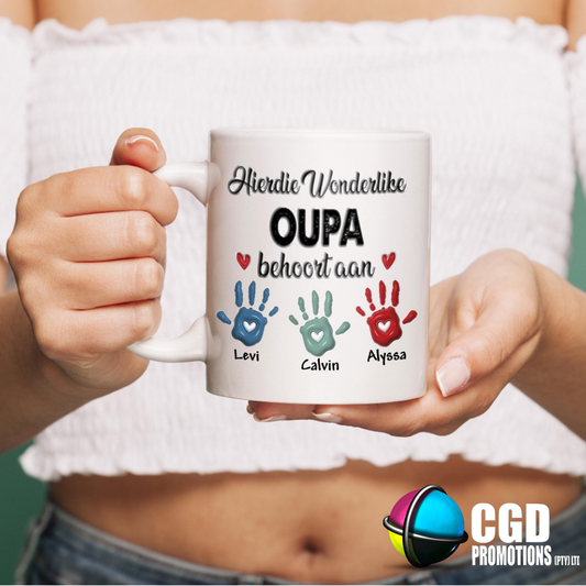 Hierdie Wonderlike Oupa behoort aan Personalise Handprint Up to 6 Kids Mug Wrap Afrikaans Father's Day Mug / Tumbler