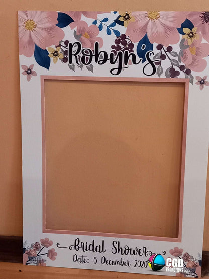 A1 Pink Floral Bridal Shower Selfie Frame – Personalized Photobooth Prop