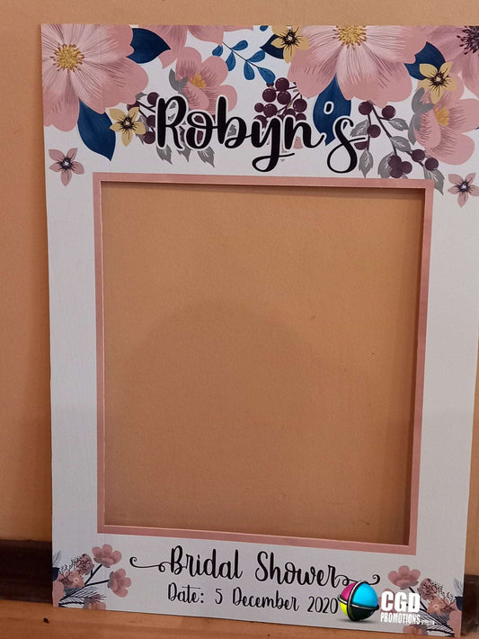 A1 Pink Floral Bridal Shower Selfie Frame – Personalized Photobooth Prop