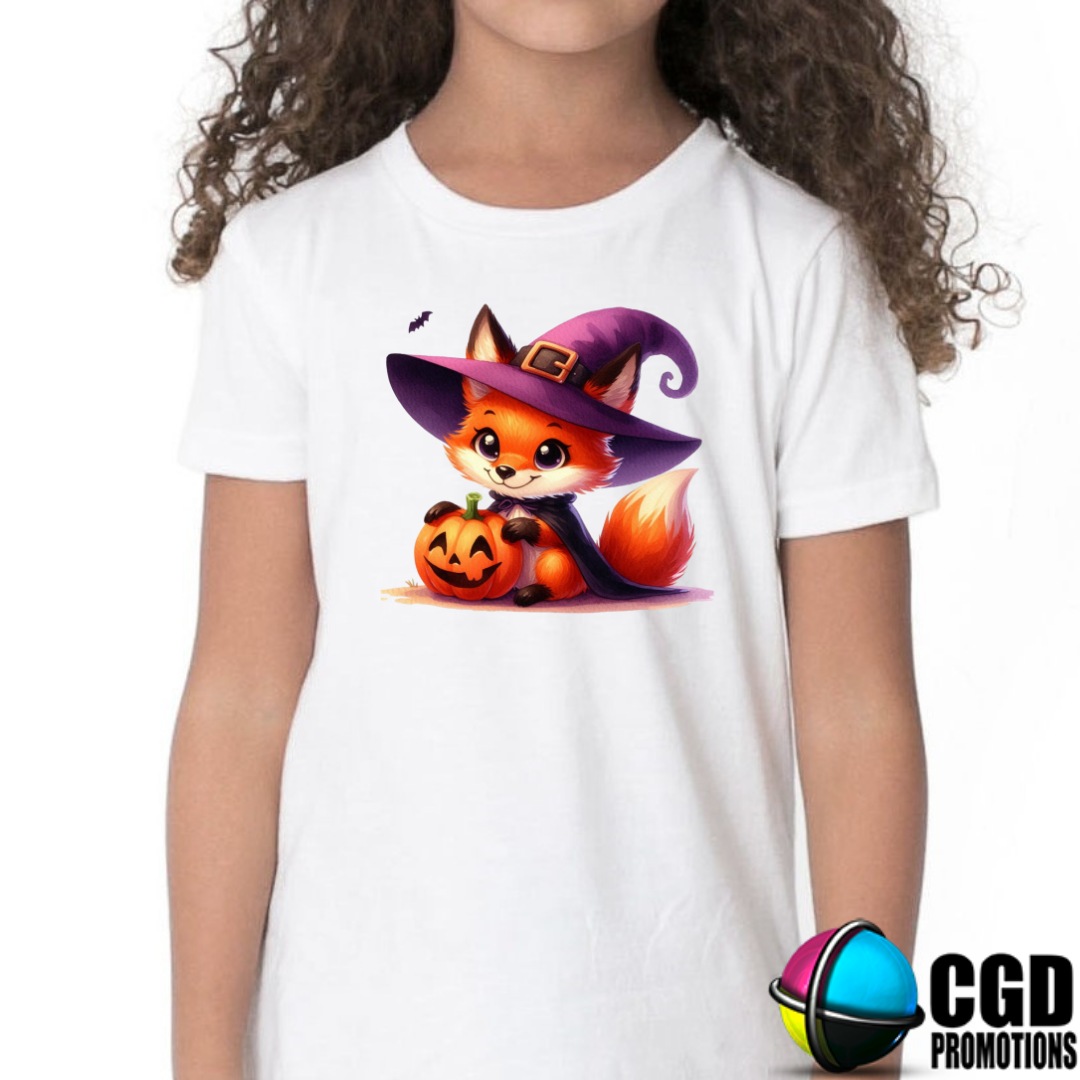 Cute Fox with Witch Hat Halloween Kids Printed Shirt