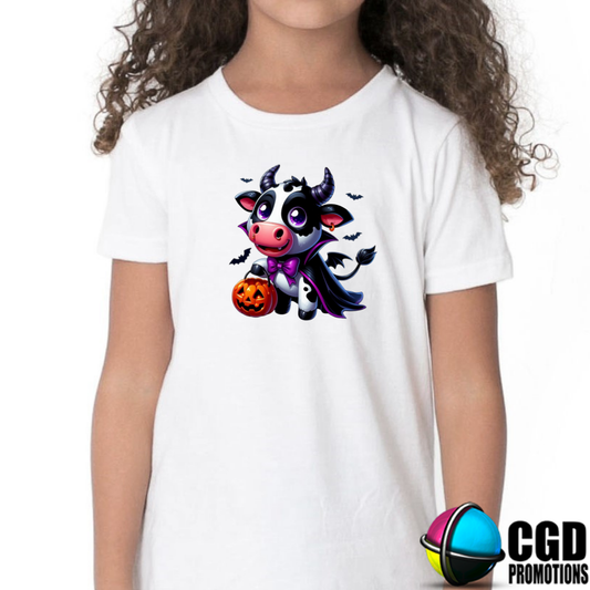 Cute Vampire Cow Halloween Kids Printed Shirt