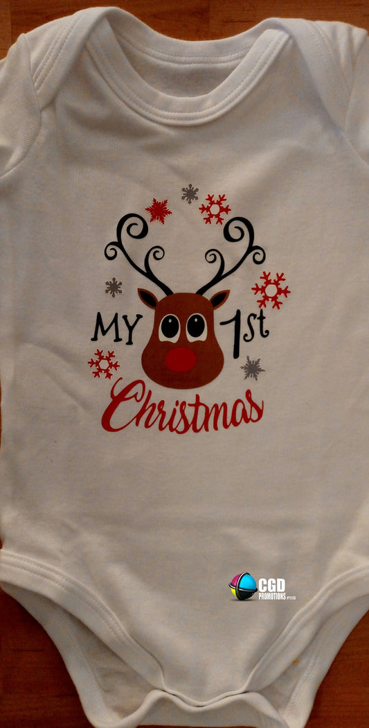 My First Christmas Cute Reindeer Christmas Printed Baby Grow