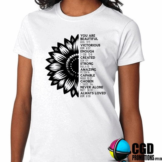 Your are Beatiful Sunflower Bible Verse Adult Printed Shirt (Faith Based)