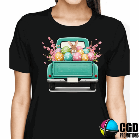 Bunny Easter Truck and Eggs Adult & Kids Easter Printed Shirts - Unisex, Ladies fitted & Kids