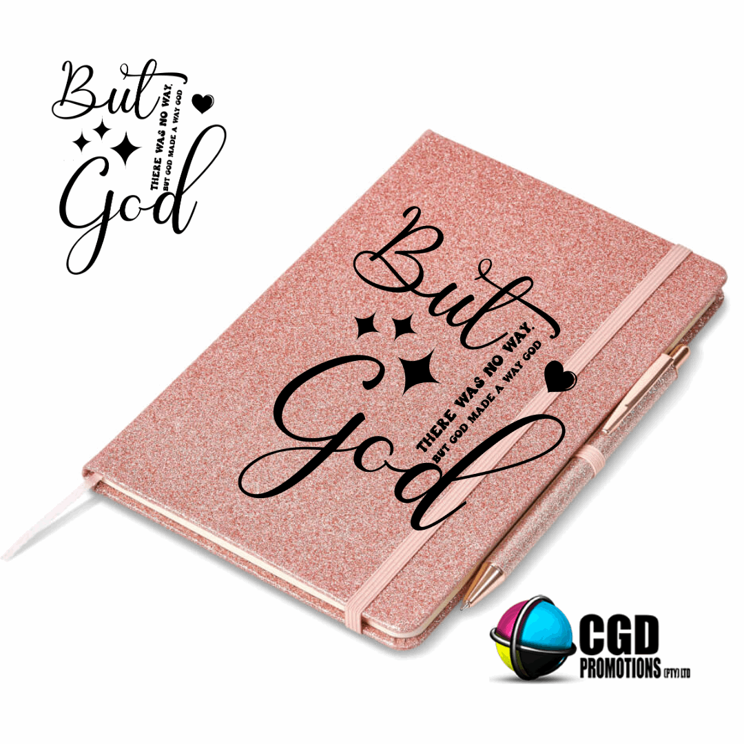 But God There was no way but God Made a Way Rose Gold A5 Hard Cover Notebook with pen  ((Faith Based))