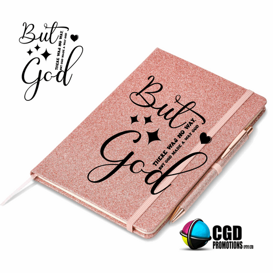 But God There was no way but God Made a Way Rose Gold A5 Hard Cover Notebook with pen  ((Faith Based))