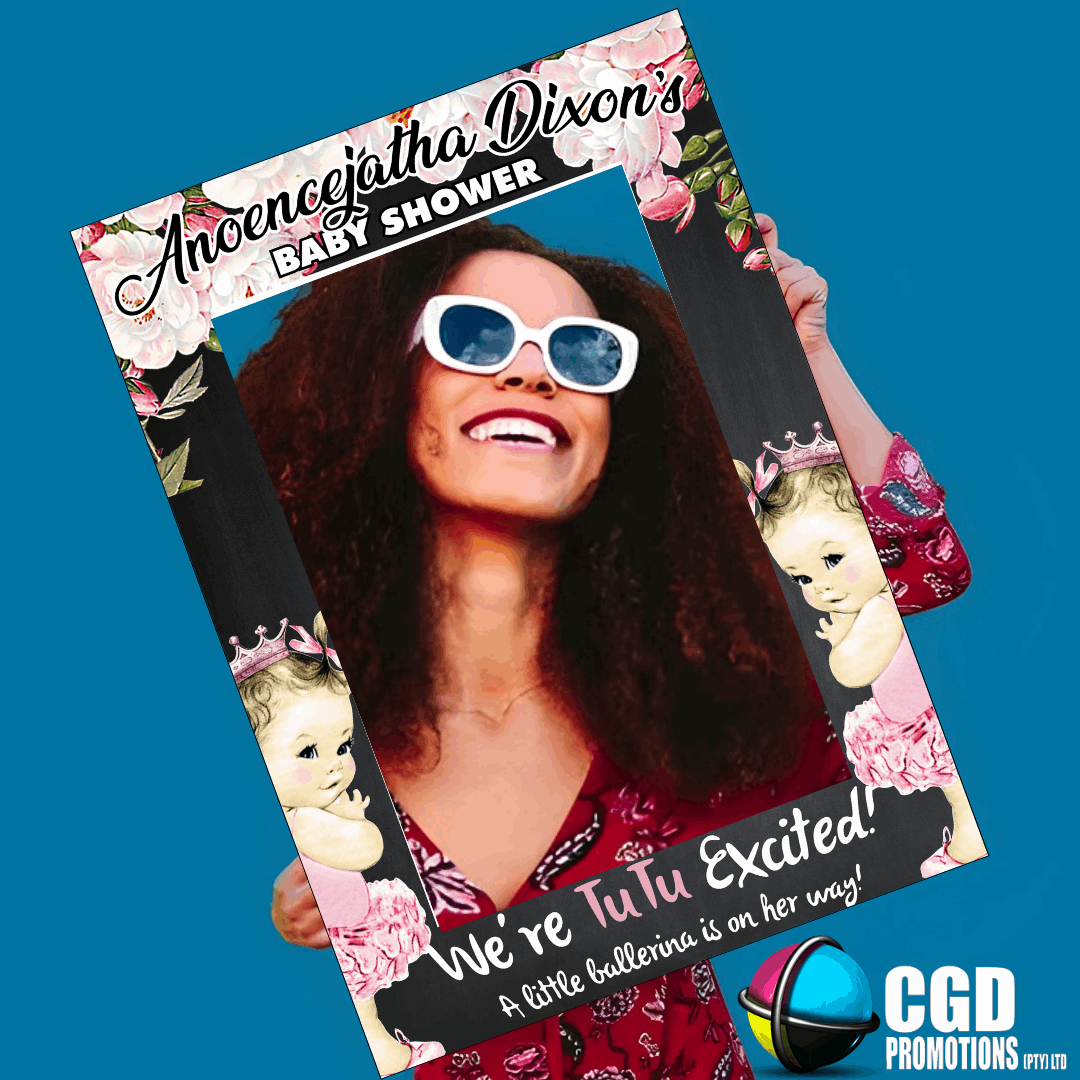 A1 We're Tutu Excited! Princess Baby Shower Selfie Frame – Personalized Photobooth Prop