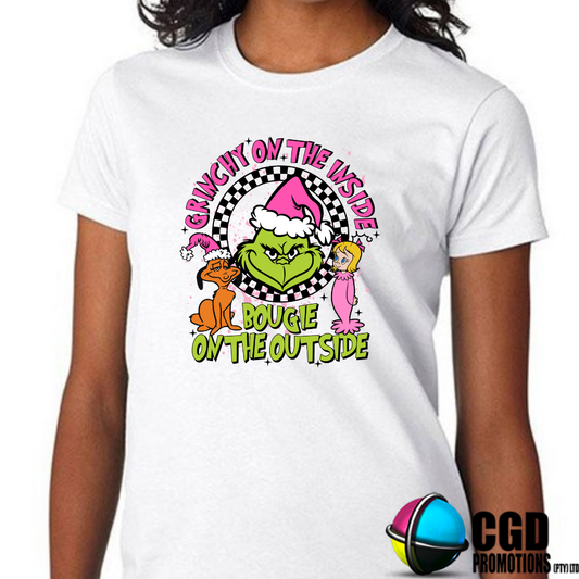 Pink Christmas Grinch Grinchy on the Insdie Bougie on the Outside Christmas Adult Printed Shirt