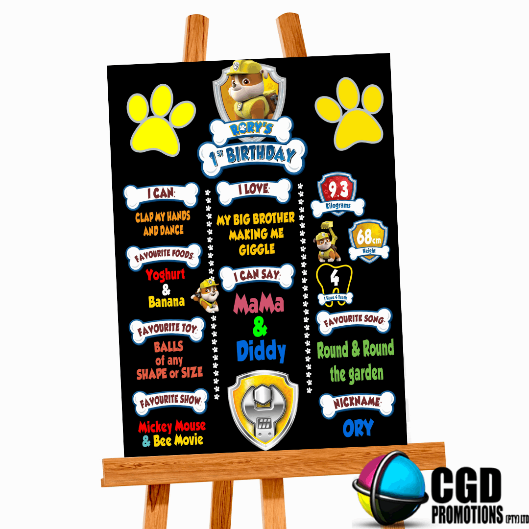 Paw Patrol Puppy Rubble Milestone Board 1st Birthday