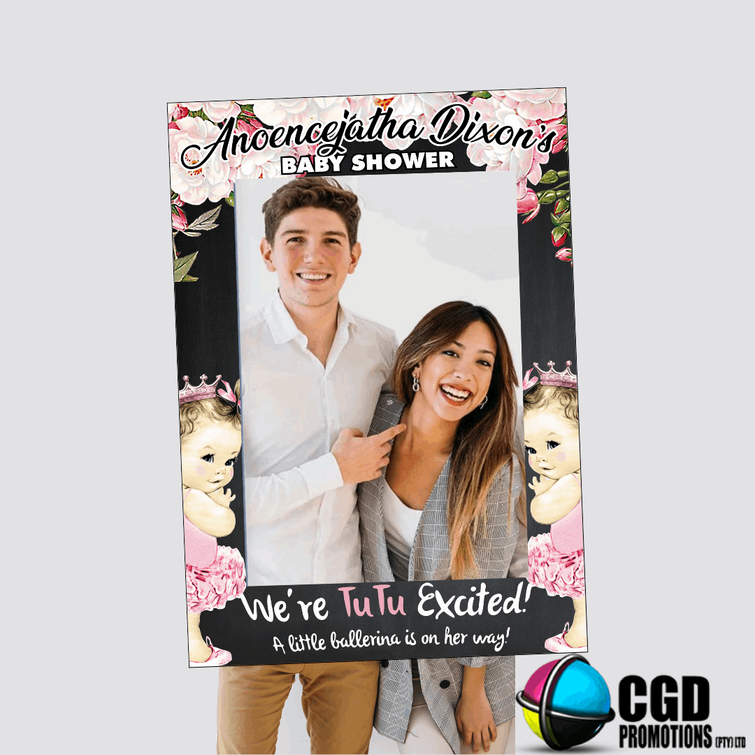 A1 We're Tutu Excited! Princess Baby Shower Selfie Frame – Personalized Photobooth Prop