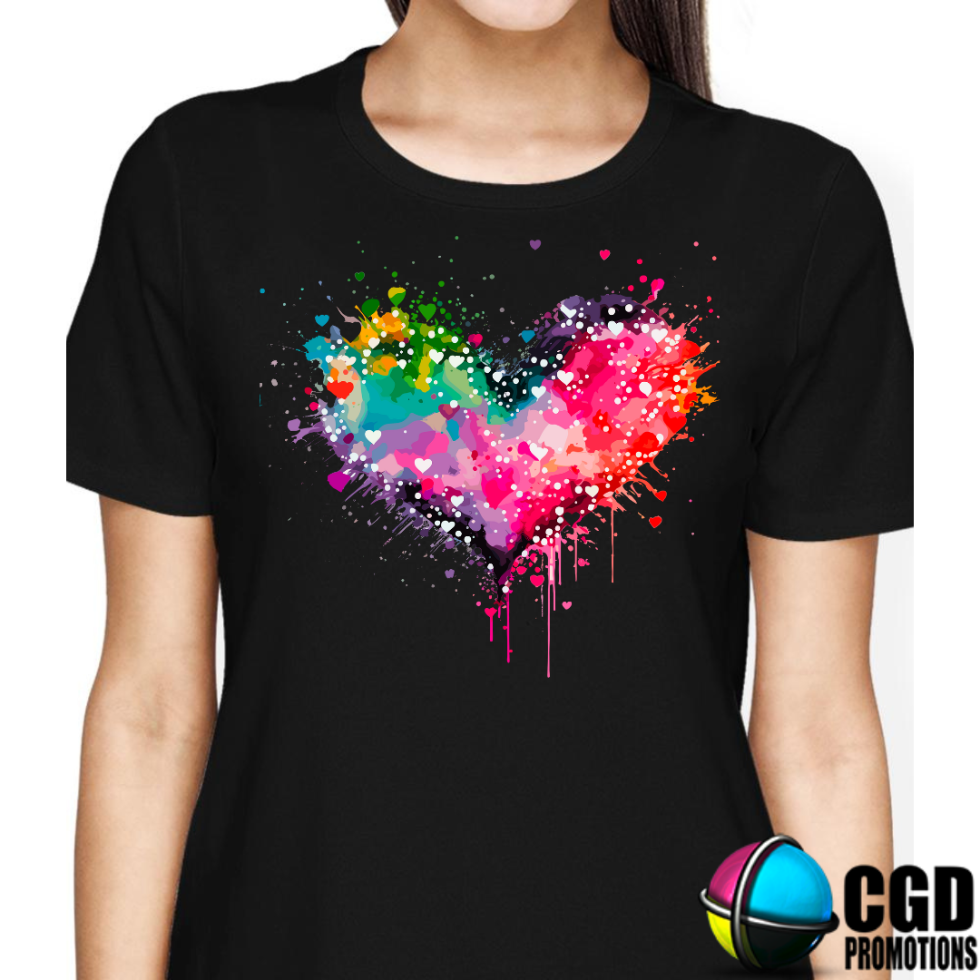 Heart multicolour paint splash - Valentines Day Shirt - Matching Unisex, Ladies Fitted & Kids 