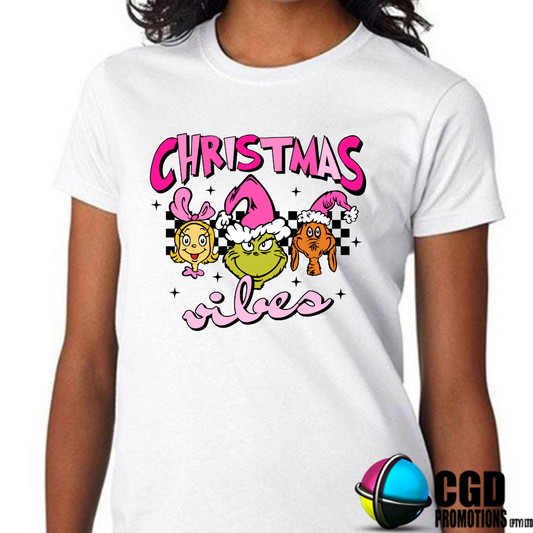 Pink Christmas Grinch Chritmas Vibes Adult & Kids Christmas Printed Shirt