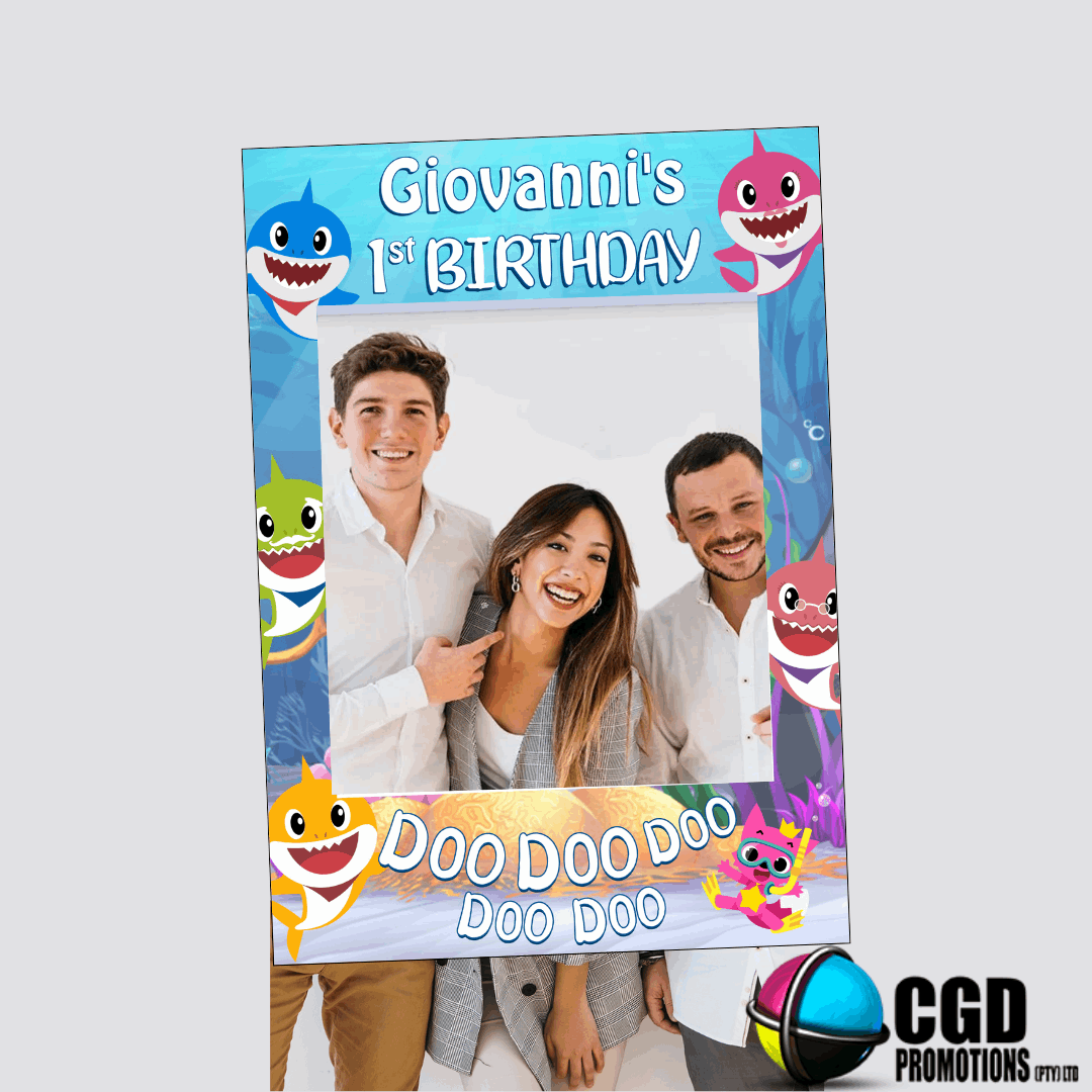 “Baby Shark 1st Birthday Selfie Frame with doo doo doo theme – portrait design”