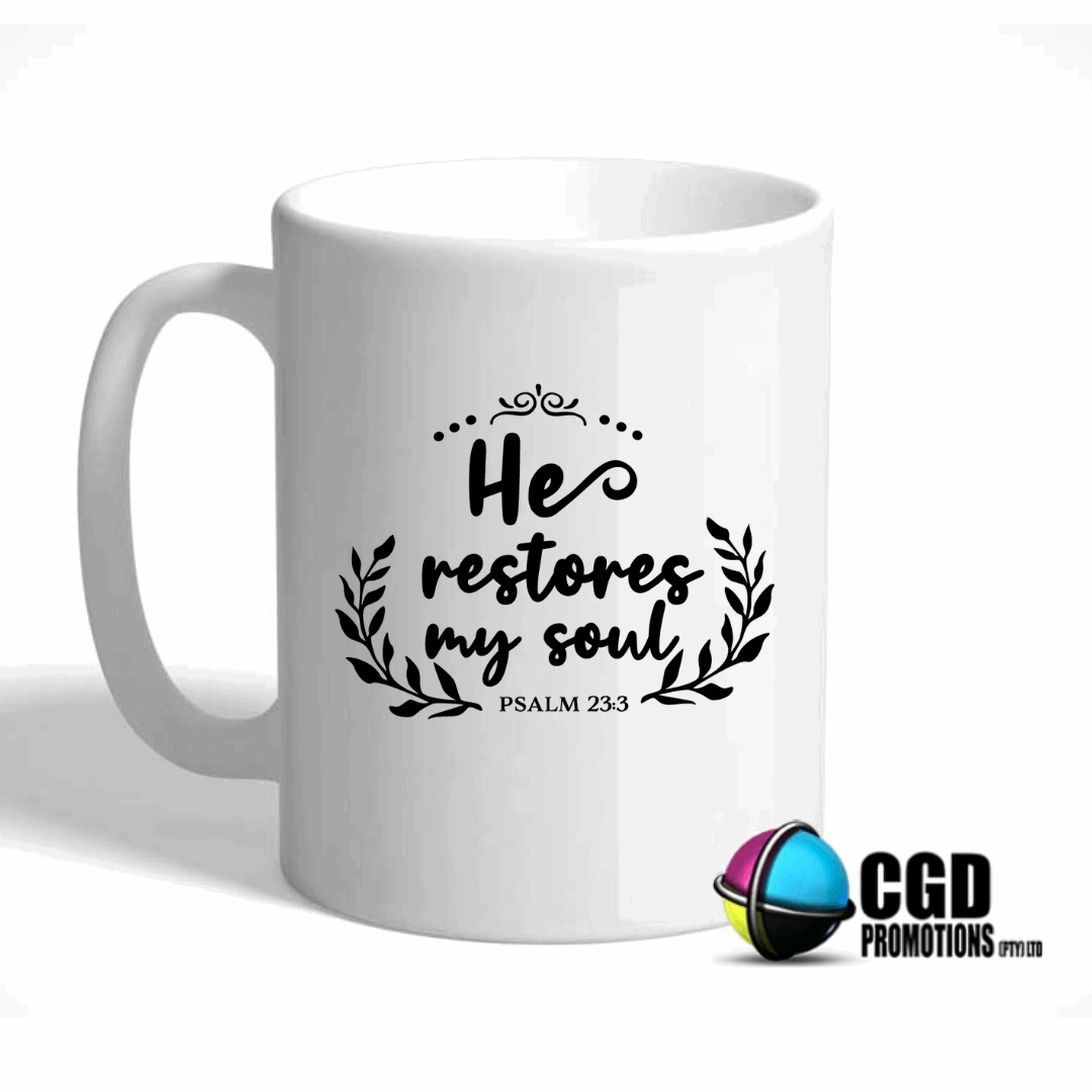 He Restores my soul Ceramic Mug ((Faith Based))