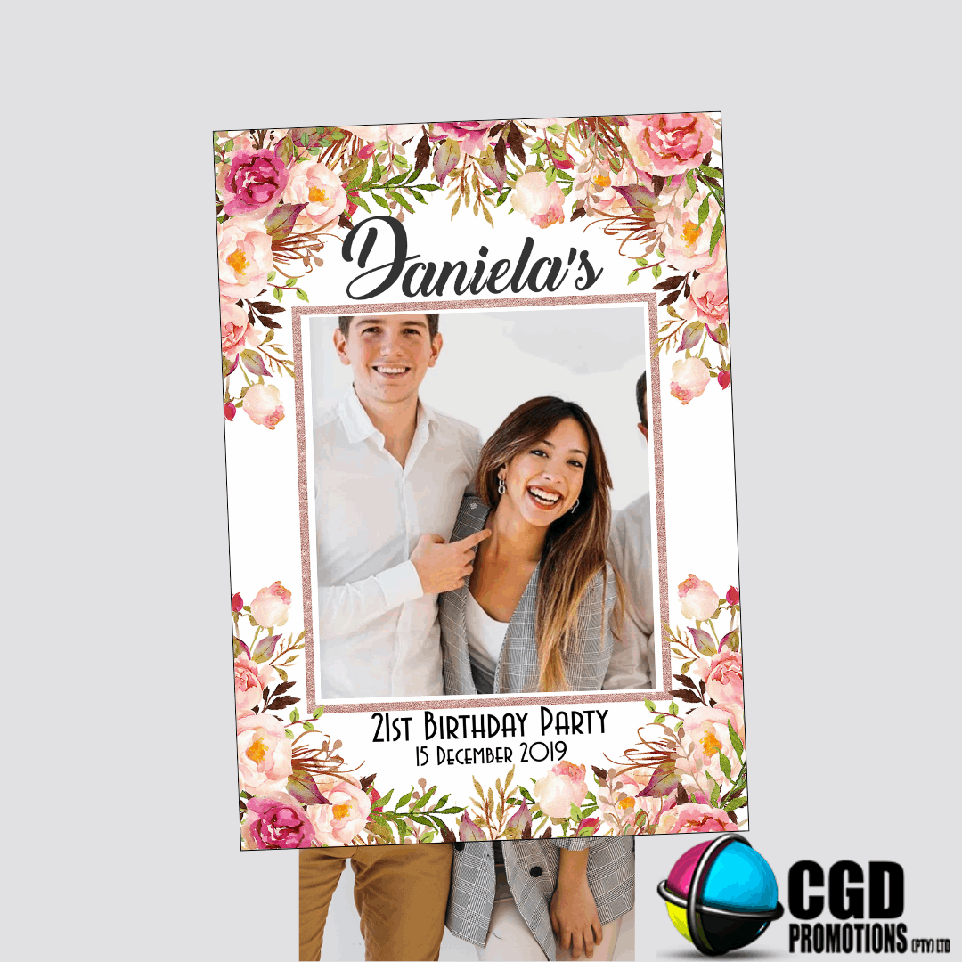 A1 Rose Pink Floral Selfie Frame – Personalized Photobooth Prop