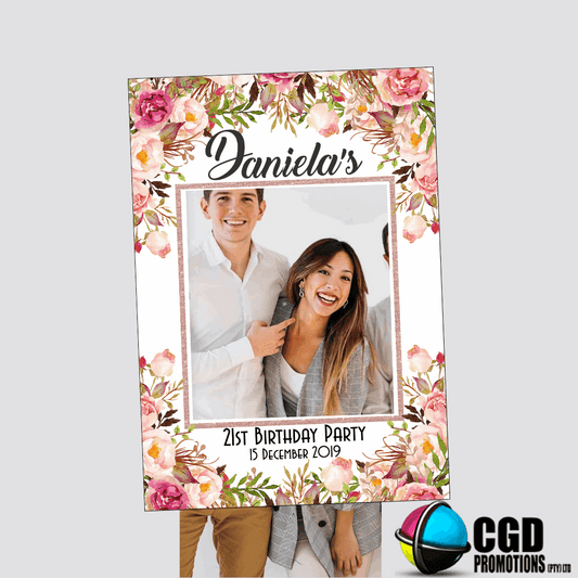 A1 Rose Pink Floral Selfie Frame – Personalized Photobooth Prop
