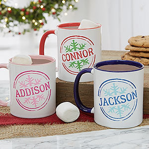Personalised snowflake mugs with matching colour handle and inner – CGD Promotions