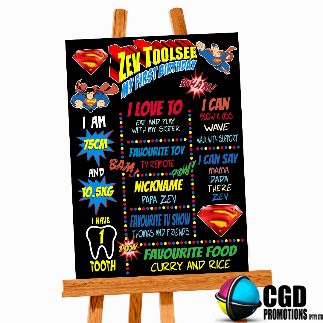 Super-man Superhero Milestone Board 1st Birthday