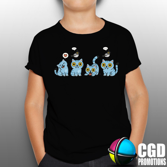 "K-pop Demon Hunter inspired shirt front design" blue cute little tiger and bird 