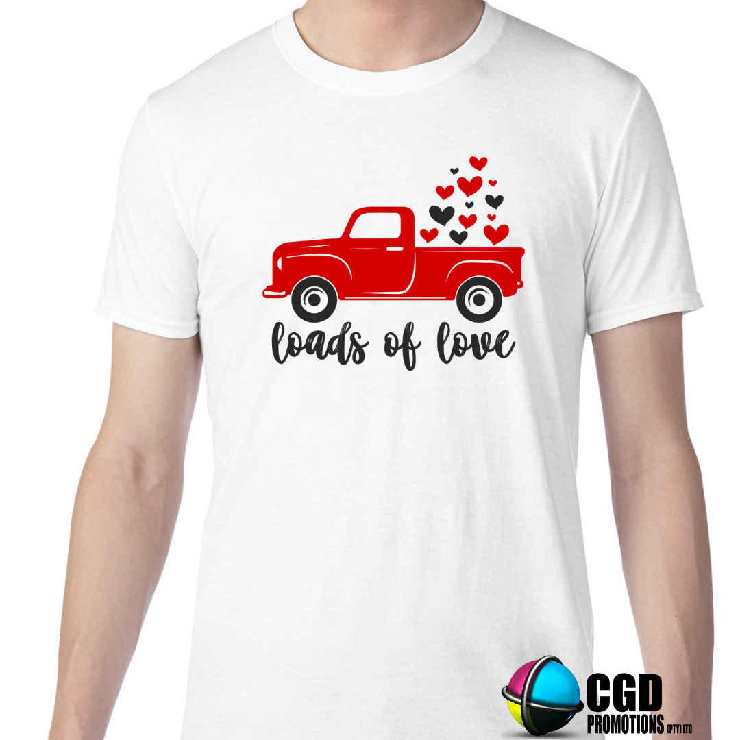 Loads of Love Truck with Hearts - Valentines Day Shirt - Matching Unisex, Ladies Fitted & Kids