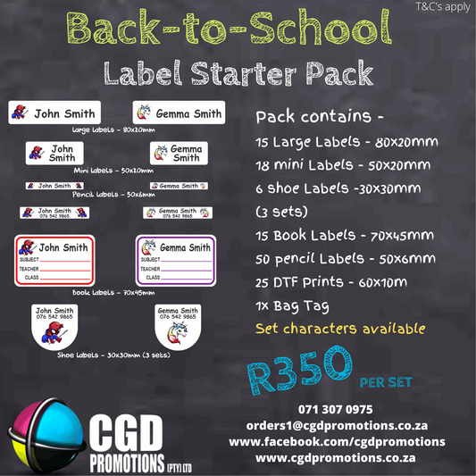 Personalized DTF back to school labels starter pack on school supplies

