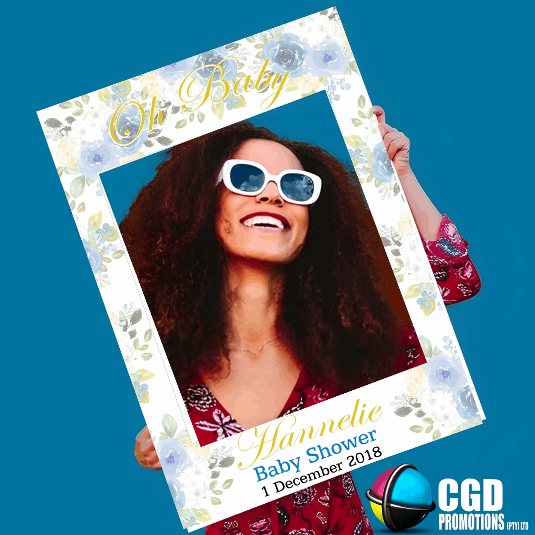 A1 Oh Baby Blue Floral Baby Shower Selfie Frame – Personalized Photobooth Prop