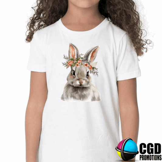 Easter Brown Bunny with Flowers Kids Easter Printed Shirts 