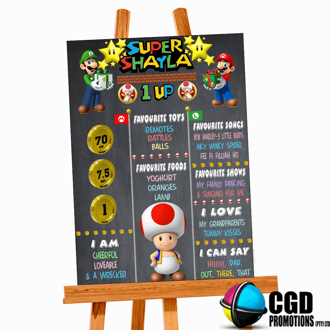 Super Mario 1UP Milestone Board 1st Birthday