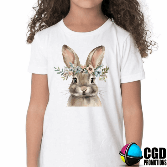 Easter Brown Bunny with Plastel Flowers Kids Easter Printed Shirts Girls easter shirt 