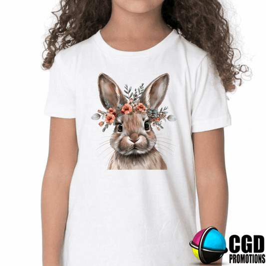 Easter Brown Bunny with Red Flowers Kids Easter Printed Shirts girls easter bunny printed shirts 