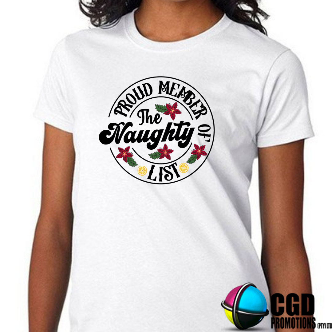 Proud Member of the Naughty List Adult Printed Shirt - Unisex Mens & Ladies Fitted