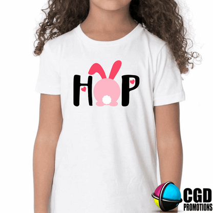 HOP with pink bunny tail Kids Girls Easter Printed Shirts 