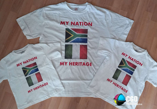 Matching family shirts South African flag with European heritage