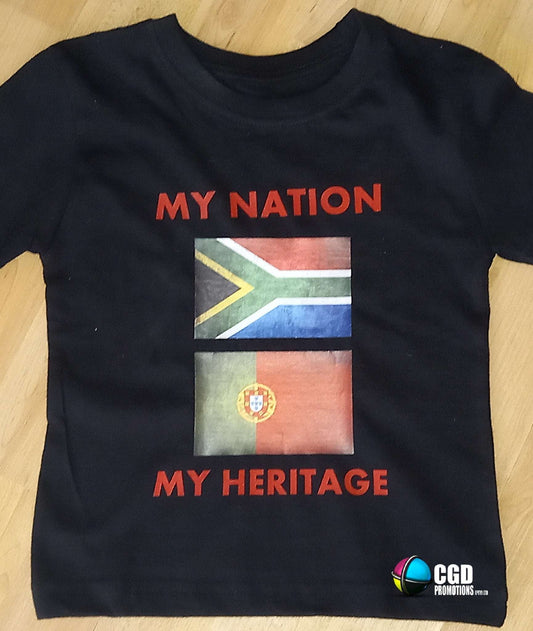 Custom two-flag T-shirt South Africa + heritage flag