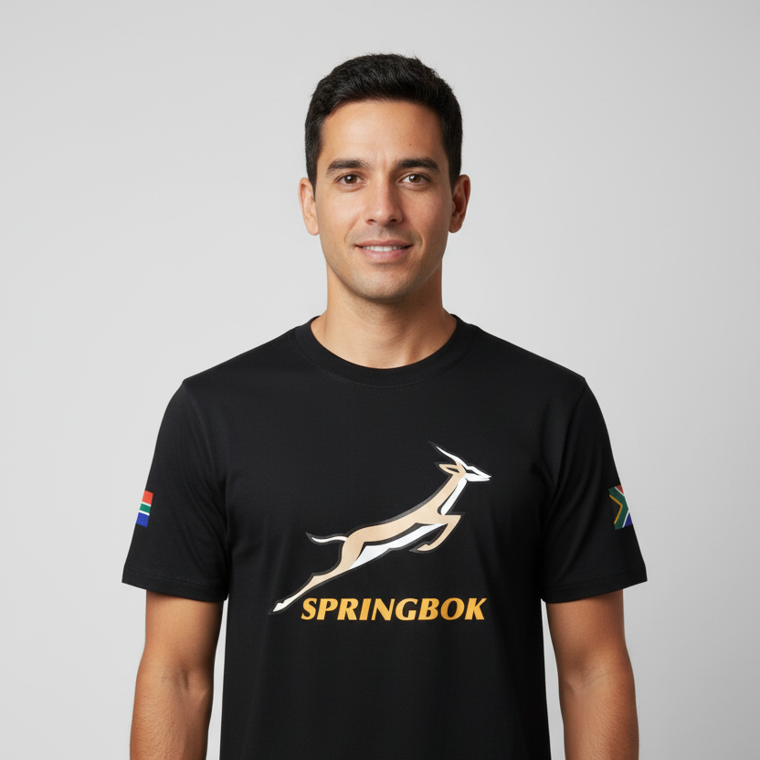 Springbok Supporter Rugby Shirt – Personalized Name  – Matching Family Heritage Shirts – CGD Promotions