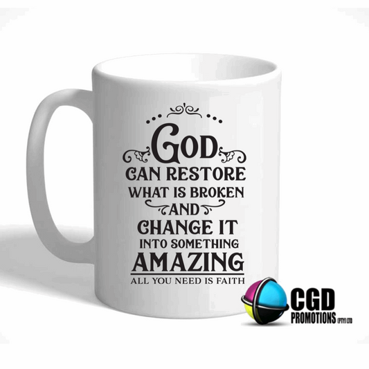 God can restore what is broken Ceramic Mug ((Faith Based))