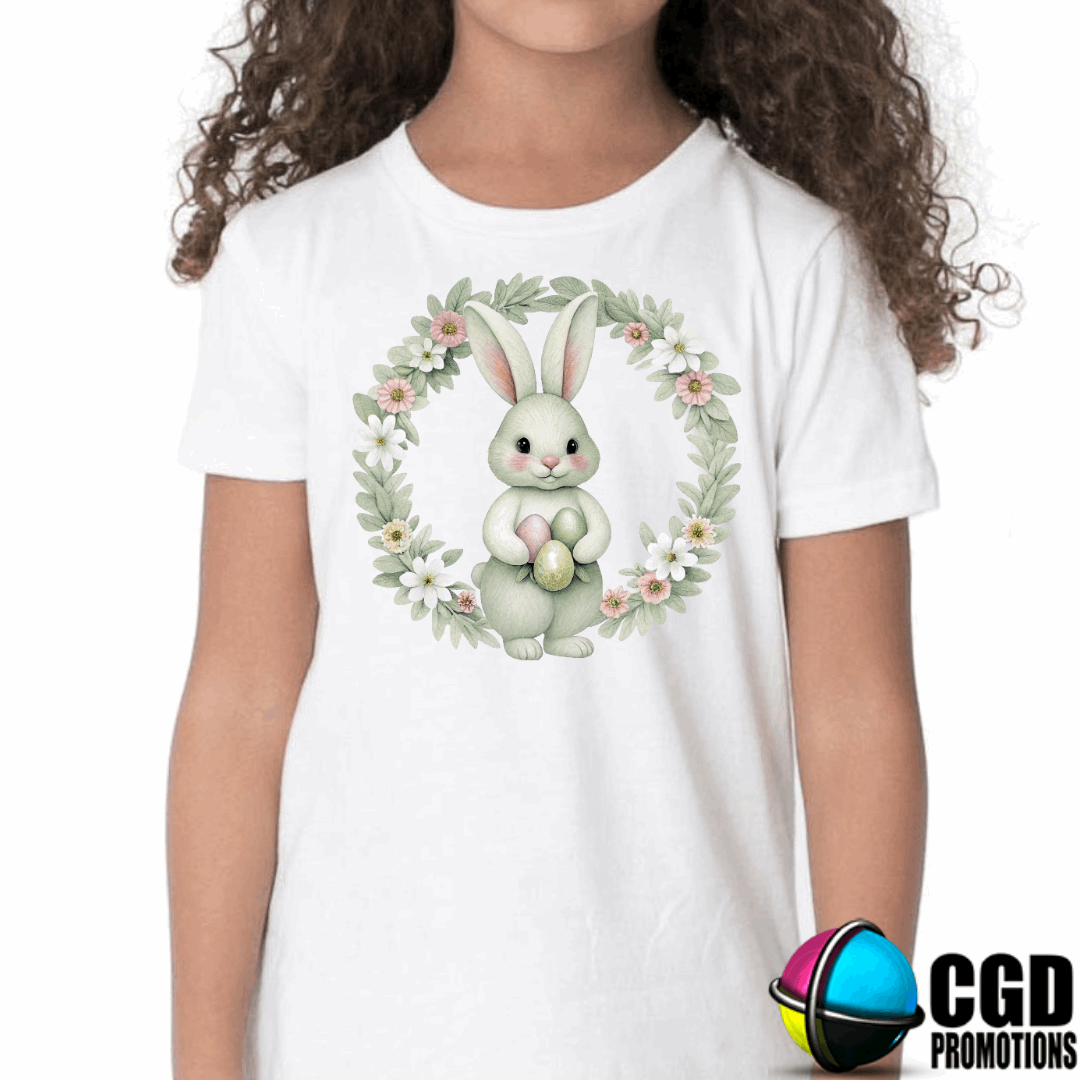 Cute Bunny in Floral Ring Easter Kids Printed Shirts 