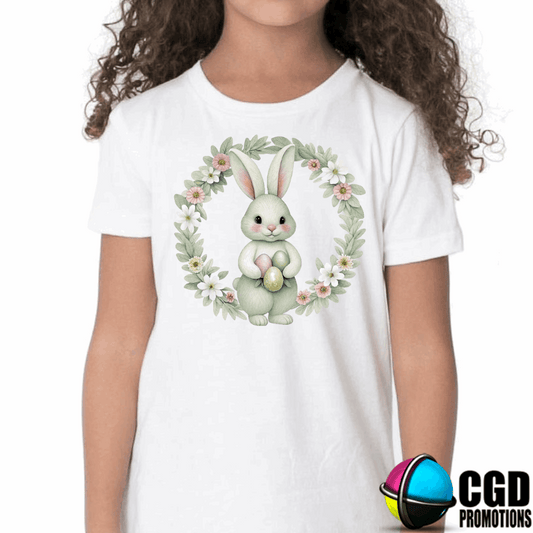 Cute Bunny in Floral Ring Easter Kids Printed Shirts 