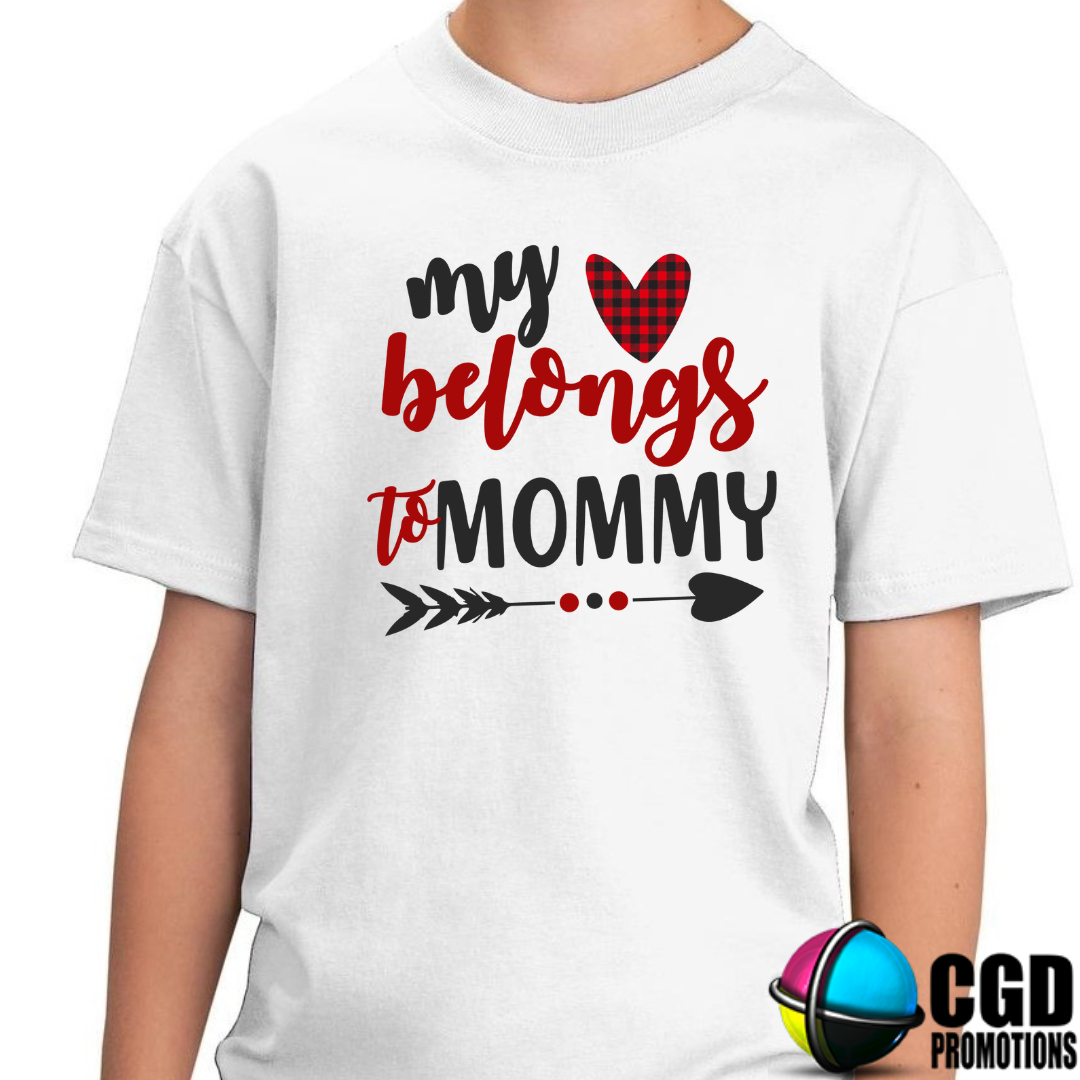 My heart (plaid heart) belongs to Mommy - Valentines Day Shirt - Kids Shirts