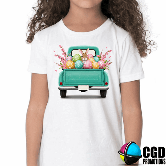 Bunny Easter Truck and Eggs Adult & Kids Easter Printed Shirts - Unisex, Ladies fitted & Kids